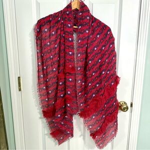 Vera Bradley Heart Vines Scarf  68” x 27” Red and Blue Long Fashion Scarf
